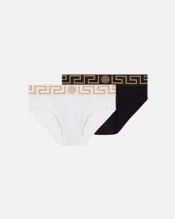 Slips | Versace Lot De Deux Slips A Bordure Greca