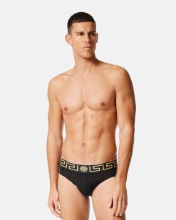 Slips | Versace Lot De Deux Slips A Bordure Greca