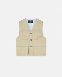 Vestes Et Manteaux | Versace Gilet Cargo En Gabardine Contrecollee