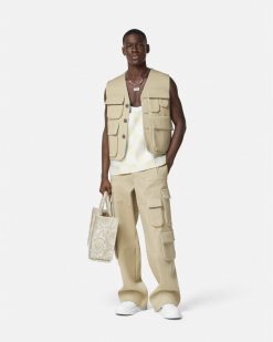 Vestes Et Manteaux | Versace Gilet Cargo En Gabardine Contrecollee