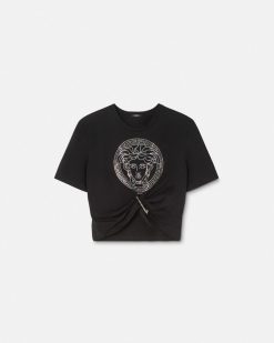 T-Shirts Et Pulls | Versace T-Shirt Court Avec Cristaux Medusa