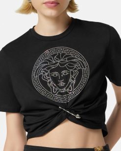 T-Shirts Et Pulls | Versace T-Shirt Court Avec Cristaux Medusa