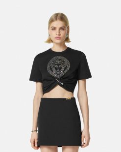 T-Shirts Et Pulls | Versace T-Shirt Court Avec Cristaux Medusa