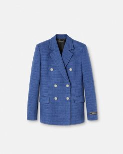 Vestes Et Blazers | Versace Blazer Slim Masculin En Tweed Boucle