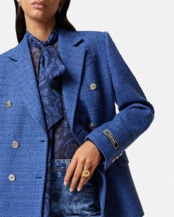 Vestes Et Blazers | Versace Blazer Slim Masculin En Tweed Boucle