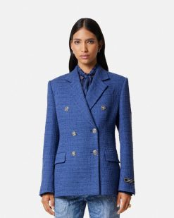 Vestes Et Blazers | Versace Blazer Slim Masculin En Tweed Boucle