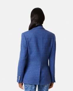 Vestes Et Blazers | Versace Blazer Slim Masculin En Tweed Boucle