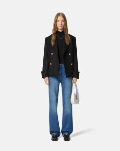 Vetements D'Exterieur Et Manteaux | Versace Caban A Boutonnage Croise En Laine