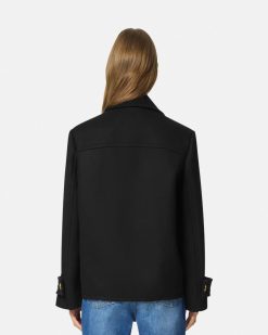 Vetements D'Exterieur Et Manteaux | Versace Caban A Boutonnage Croise En Laine