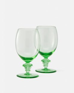 Verres Et Coupes | Versace Lot De 2 Verres A Vin Rouge Medusa Lumiere