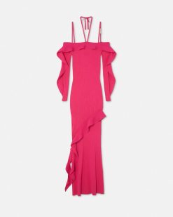 Vetements | Versace Robe Longue En Maille Cotelee A Volants