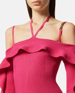 Vetements | Versace Robe Longue En Maille Cotelee A Volants