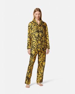 Loungewear Et Pyjamas | Versace Chemise De Pyjama En Soie A Imprime Barocco