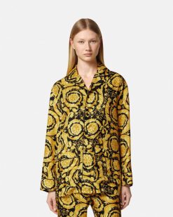 Loungewear Et Pyjamas | Versace Chemise De Pyjama En Soie A Imprime Barocco