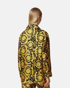 Loungewear Et Pyjamas | Versace Chemise De Pyjama En Soie A Imprime Barocco