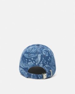 Chapeaux Et Casquettes | Versace Casquette De Baseball A Logo Barocco En Denim