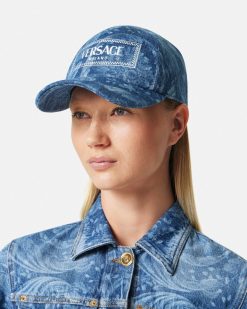 Chapeaux Et Casquettes | Versace Casquette De Baseball A Logo Barocco En Denim