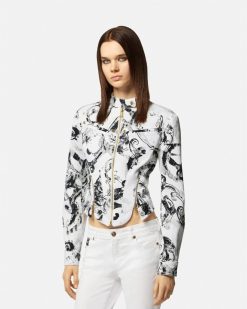 Vetements | Versace Blouson De Motard En Jean Watercolour Couture