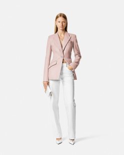 Vestes Et Blazers | Versace Blazer A Boutonnage Droit En Cuir