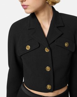 Tailleur | Versace Veste Courte Raglan En Laine Melangee