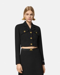 Tailleur | Versace Veste Courte Raglan En Laine Melangee