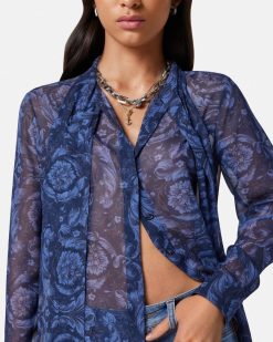 Chemises Et Tops | Versace Chemise A Col Lavalliere Barocco