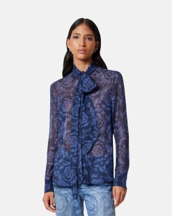 Chemises Et Tops | Versace Chemise A Col Lavalliere Barocco