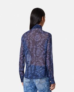 Chemises Et Tops | Versace Chemise A Col Lavalliere Barocco