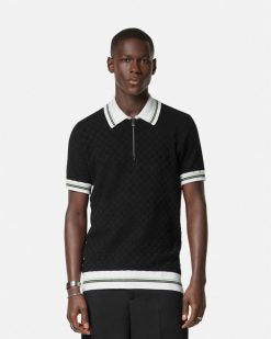 Maille | Versace Polo En Maille Jacquard Contrasto