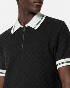 Maille | Versace Polo En Maille Jacquard Contrasto