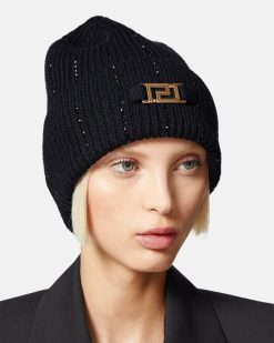 Chapeaux Et Casquettes | Versace Bonnet Cotele A Cristaux Greca