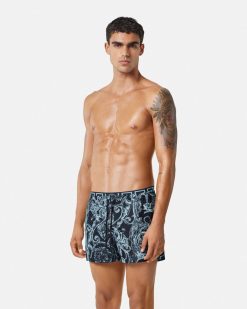 Maillots De Bain | Versace Short De Bain Barocco Stencil