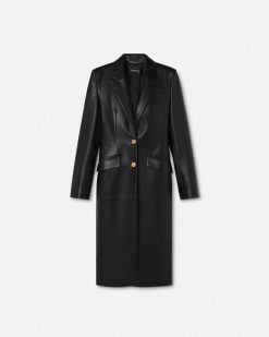 Vetements D'Exterieur Et Manteaux | Versace Manteau A Boutonnage Droit En Cuir