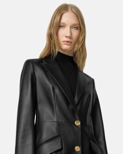 Vetements D'Exterieur Et Manteaux | Versace Manteau A Boutonnage Droit En Cuir