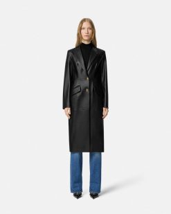 Vetements D'Exterieur Et Manteaux | Versace Manteau A Boutonnage Droit En Cuir