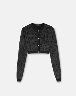 Maille | Versace Cardigan Court En Maille Motif Barocco Lurex