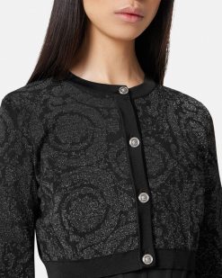 Maille | Versace Cardigan Court En Maille Motif Barocco Lurex