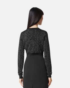 Maille | Versace Cardigan Court En Maille Motif Barocco Lurex