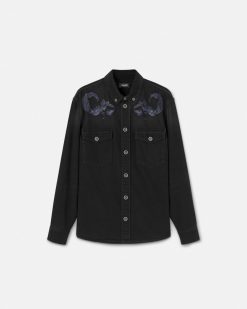 Denim | Versace Surchemise En Denim Ornementee Barocco