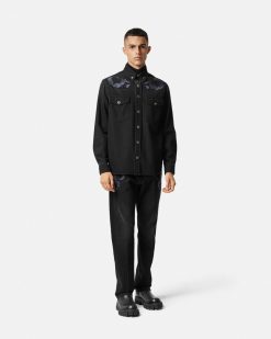 Denim | Versace Surchemise En Denim Ornementee Barocco