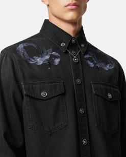 Denim | Versace Surchemise En Denim Ornementee Barocco