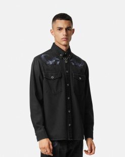 Denim | Versace Surchemise En Denim Ornementee Barocco