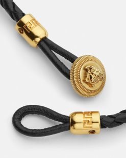 Bracelets | Versace Bracelet Medusa Biggie En Cuir Tresse