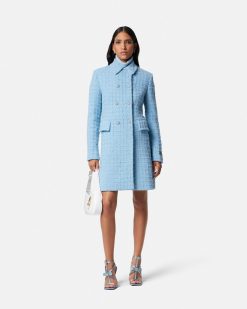 Vetements D'Exterieur Et Manteaux | Versace Manteau Long Trapeze En Tweed Boucle