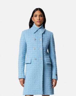 Vetements D'Exterieur Et Manteaux | Versace Manteau Long Trapeze En Tweed Boucle