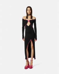 Vetements | Versace Robe Longue En Maille Cotelee V-Emblem