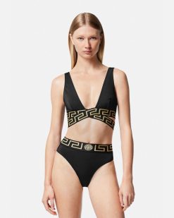 Maillots De Bain | Versace Bas De Bikini Taille Haute A Bordure Greca