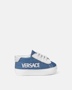 Chaussures Et Premiers Pas | Versace Baskets Baby Versace Logo En Denim