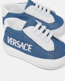 Chaussures Et Premiers Pas | Versace Baskets Baby Versace Logo En Denim