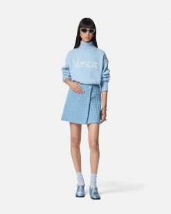 Jupes | Versace Mini Jupe Portefeuille En Tweed Boucle